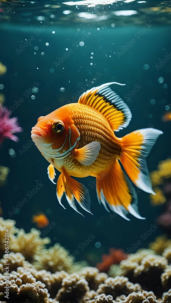 Fototapeta premium beautiful goldfish swimming in water