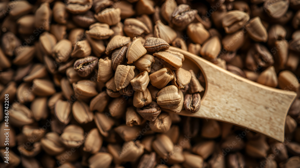 Fototapeta premium Dry seeds of Bakuchiol ingredient, macro shot, top down view.