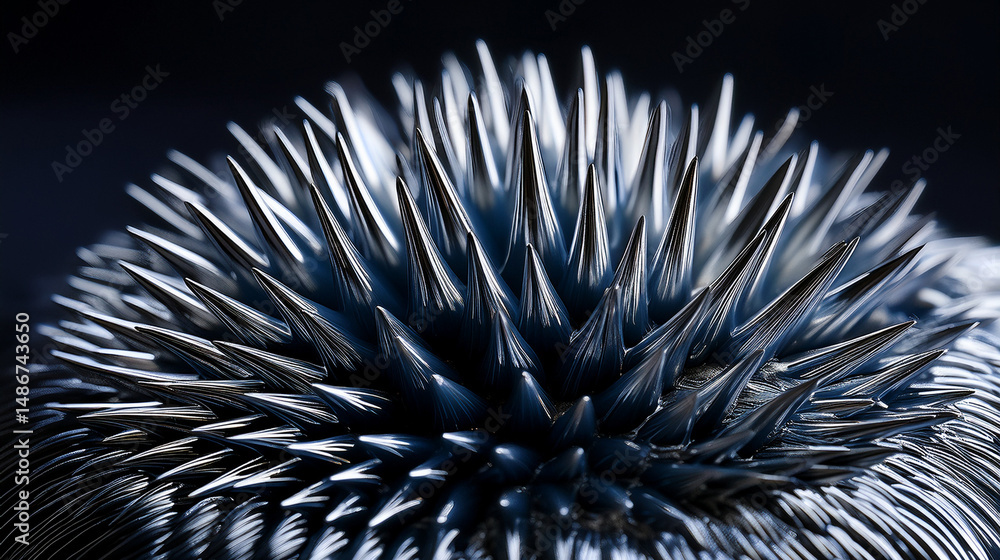 Fototapeta premium Ferrofluid Macro Background, Dynamic Magnetic Texture, Spiky Abstract Formations