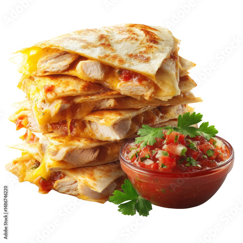 Delicious stack of chicken quesadillas with salsa, perfect for a tasty meal