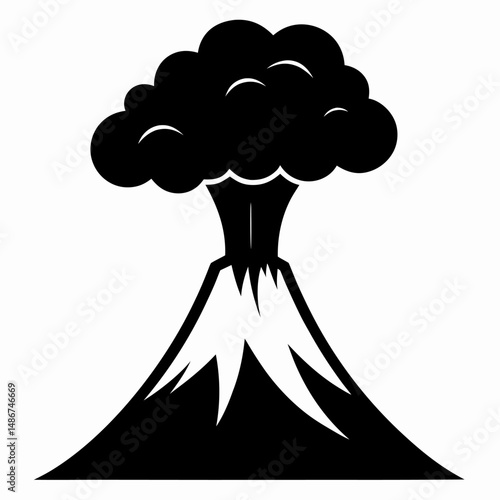 Volcano eruption black vector on white background.