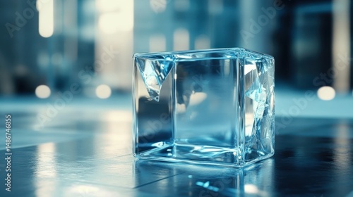 Wallpaper Mural Transparent cracked cube on reflective surface modern still life Torontodigital.ca