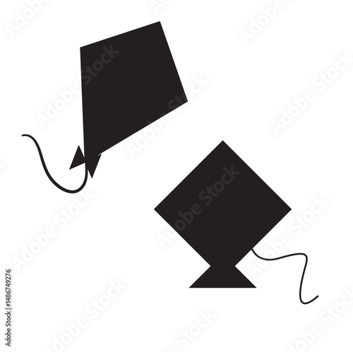 Pair of Black Silhouette Kites with Strings Illustration