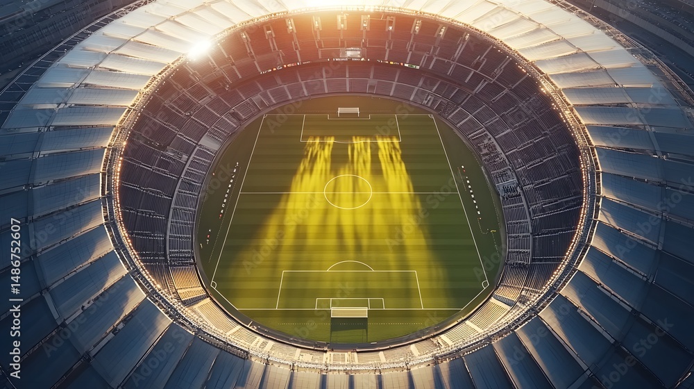Fototapeta premium Aerial view of soccer stadium football field architecture sports arena venue grandstand professional game