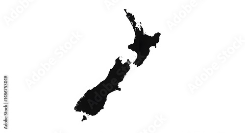 New Zealand Map Silhouette - Black and White Illustration