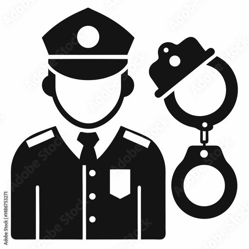 Police officer with handcuffs vector icon on white background.