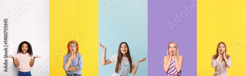 Set of surprised women on c...