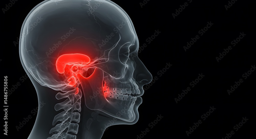 Obraz premium X-Ray of Head with Highlighted Pain Area