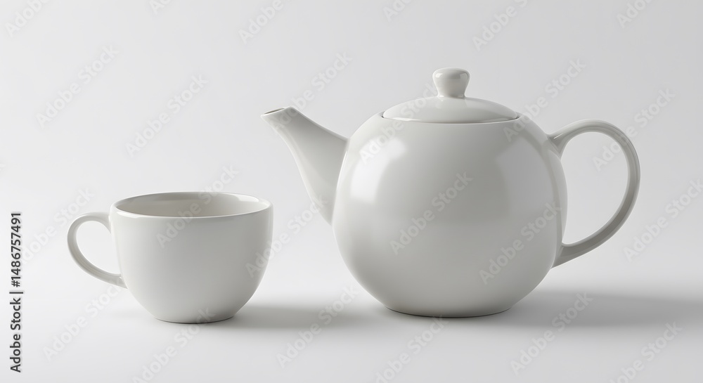 Simple White Teapot and Cup Still Life Simple White Teapot and Cup Still Life