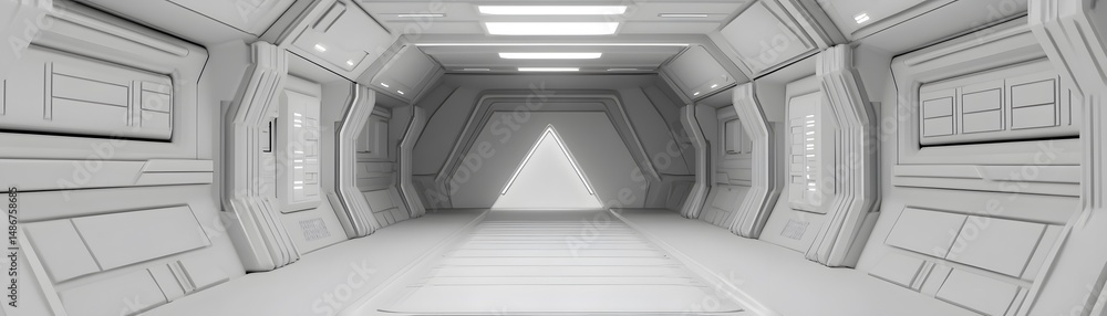 Fototapeta premium Empty white corridor in a futuristic building.