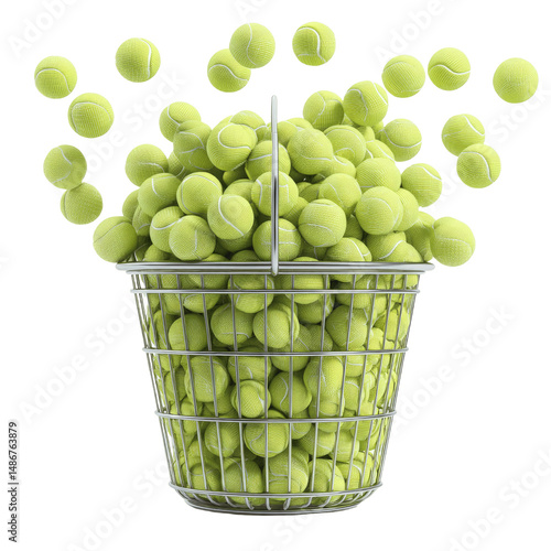 Overflowing Shopping Basket of Tennis Balls -