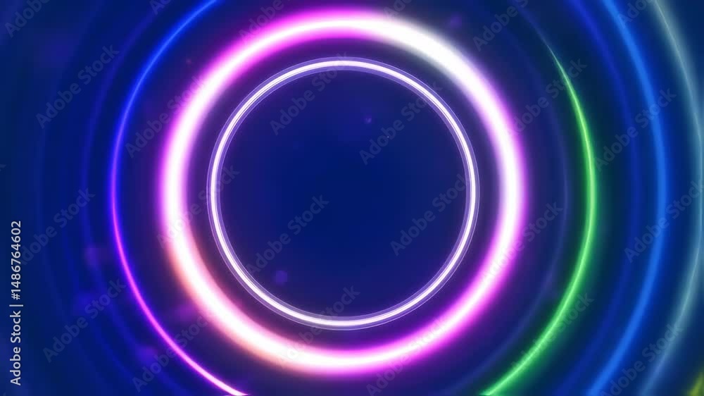 Glowing Rings Pulsing on Blue Background Animation Glowing Rings Pulsing on Blue Background Animation