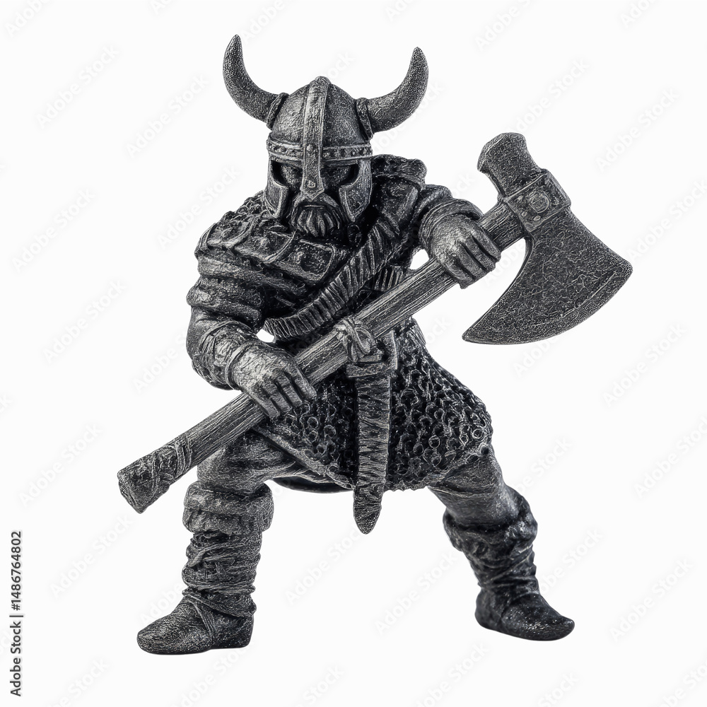 Fototapeta premium Powerful Viking Warrior Figurine with Axe - Norse