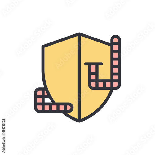 Security Shield Compromised By A Malicious Worm Vector Illustration