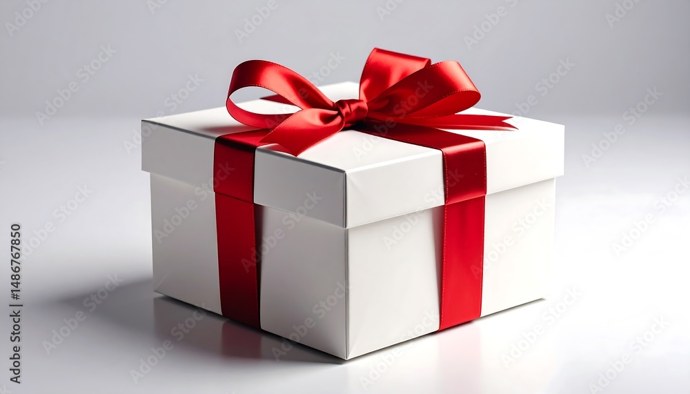 Fototapeta premium Elegant White Gift Box with a Red Ribbon: A Perfect Present