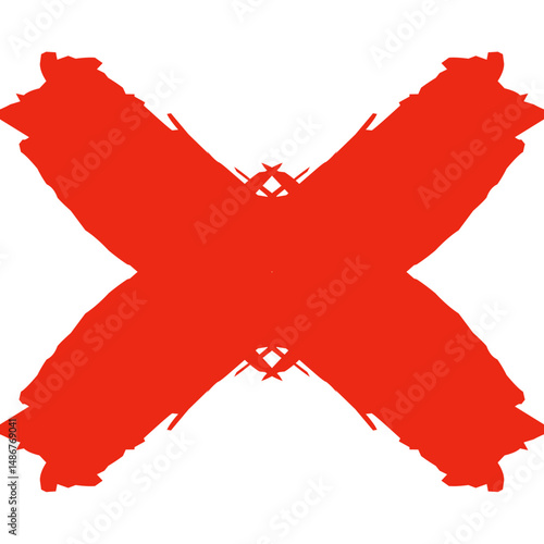Bold red cross design against a clean white backdrop creates a visual for marking errors or cancellations Use as an overlay for graphic projects or web designs.