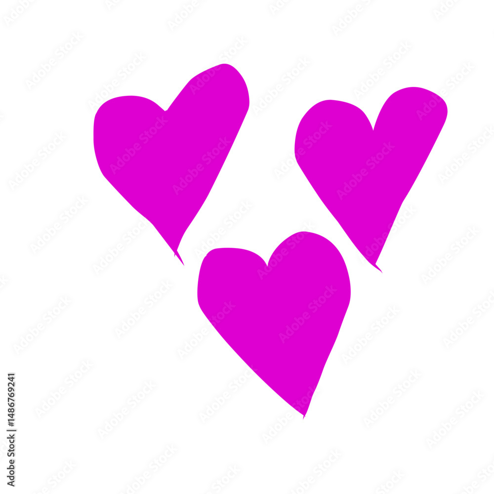 Three bright pink hearts create a playful arrangement against a white background, ideal for Valentine's Day or designs conveying love and affection. Three bright pink hearts create a playful arrangement against a white background, ideal for Valentine's Day or designs conveying love and affection.