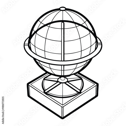 Armillary Sphere: Celestial Globe Model, Astronomy Instrument, Science Education Coloring Page