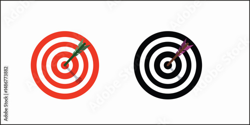 Archery target with arrows set, front view vector illustration. Realistic isolated dartboard collection with arrows in bullseye center, archers darts hit or miss circle boards.