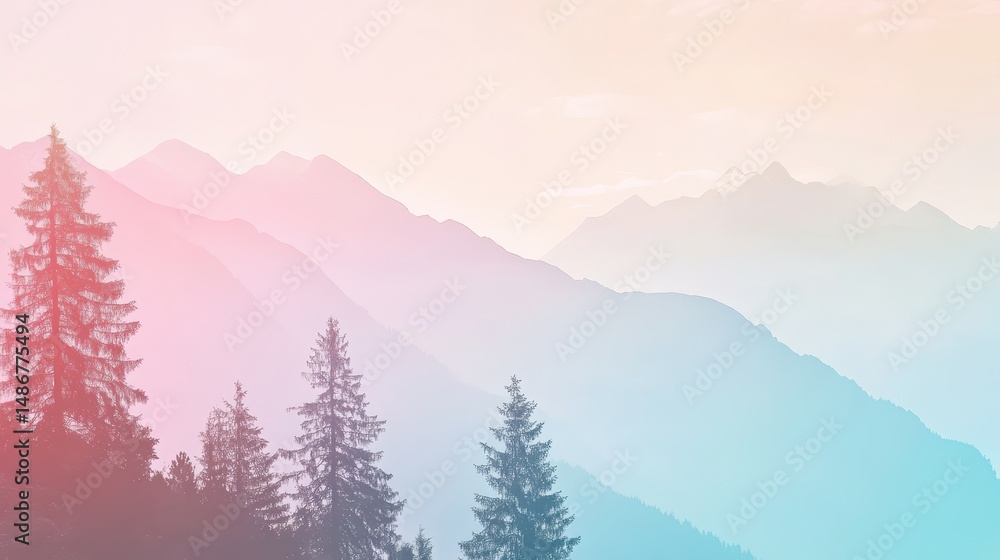 Obraz premium Sunset over mountains and trees
