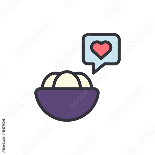 Bowl Of Dumplings With Heart Symbol Representing Love For Food