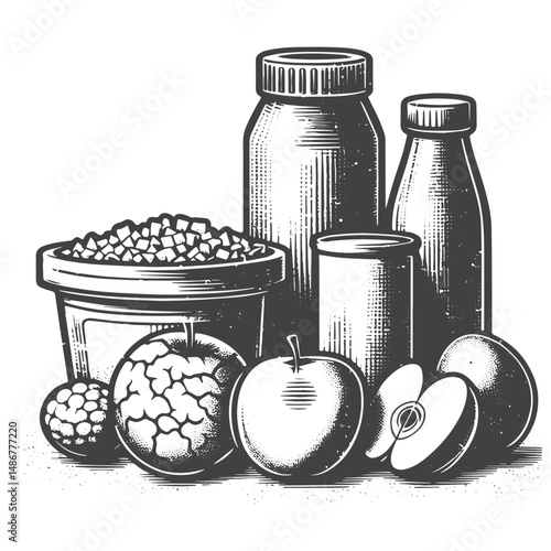 Vintage Hand-Drawn Healthy Eating with Green Juice Illustration – Refreshing Detox Beverage Vector for T-Shirts, Posters, Stickers, and Wellness Themes Apparel