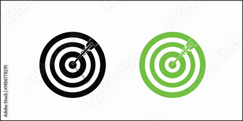 Archery target with arrows set, front view vector illustration. Realistic isolated dartboard collection with arrows in bullseye center, archers darts hit or miss circle boards.