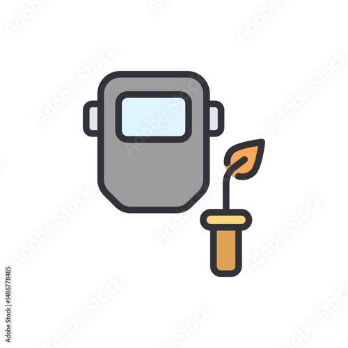 Welding Concept Depicting Protection Gear And Rising Plant Life