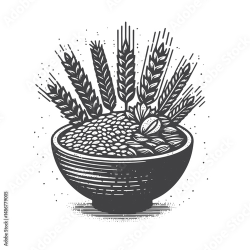 Vintage Hand-Drawn Healthy Eating with Whole Grains Illustration – Nutritious Whole Grain Foods Vector for T-Shirts, Posters, Stickers, and Wellness Themes Apparel