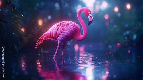 Pink flamingo in mystic water