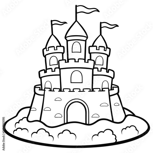 Sandcastle Coloring Page: Free Printable Castle Drawing for Kids Coloring Page