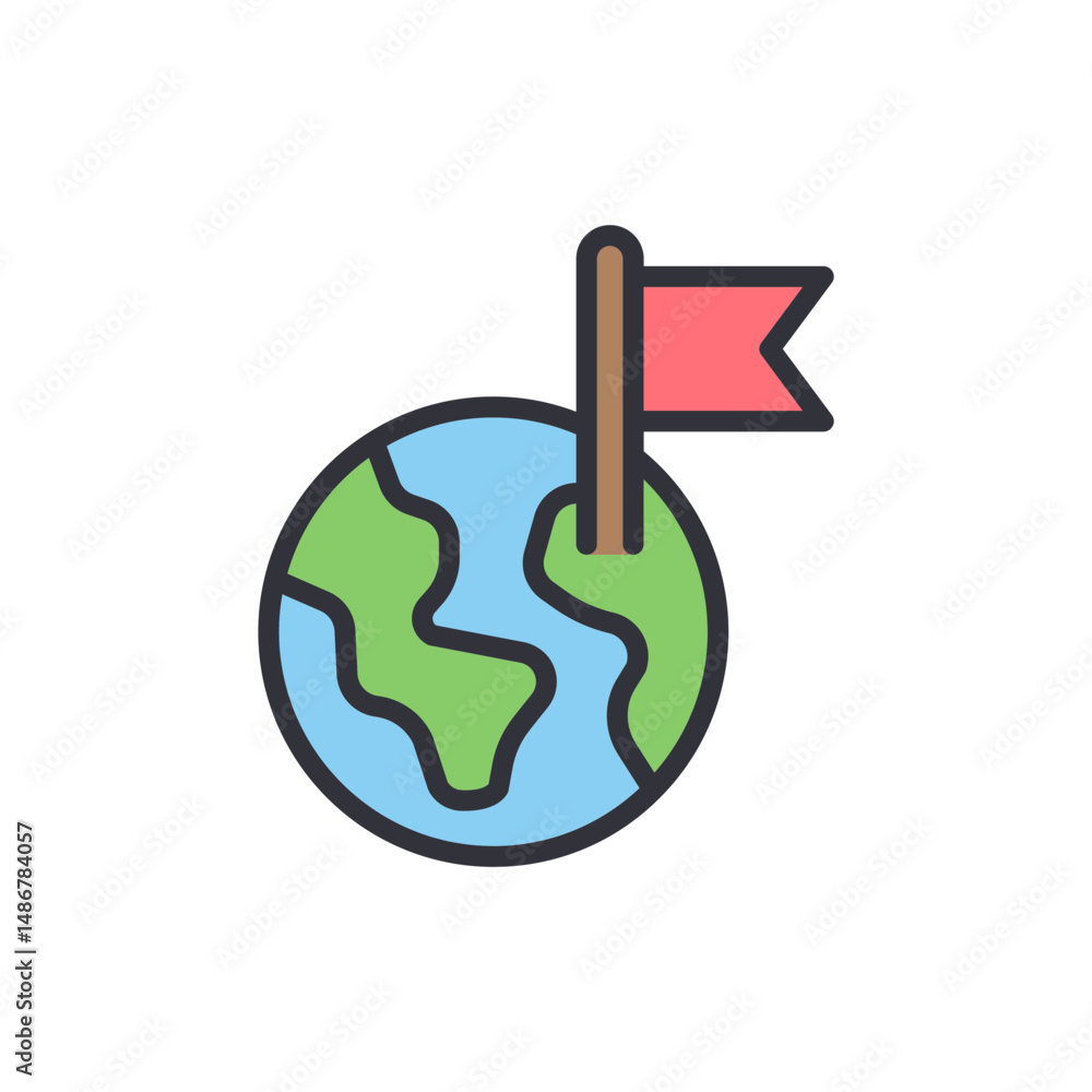 Fototapeta premium Planet Earth Symbolized With A Red Flag Sticking Into The Ground