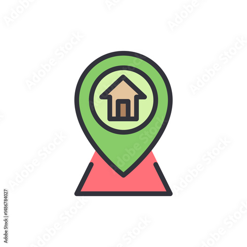 Colorful House Location Pin Symbolizing Real Estate And Property Services