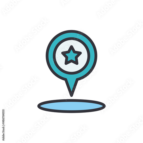 Turquoise Location Pin With Star Symbol For Favorite Place