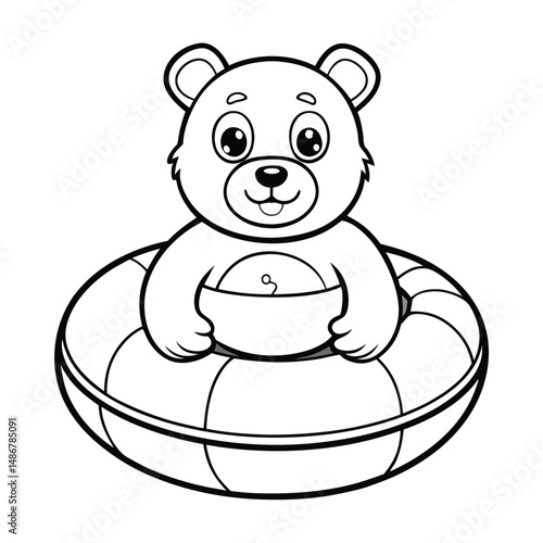 Adorable Teddy Bear in Inner Tube  Coloring Page