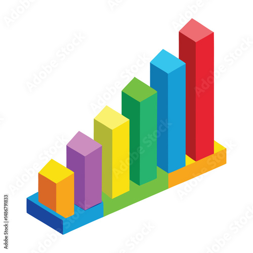 A vibrant 3D bar chart showing upward trends with white background Free Download A vibrant 3D bar chart showing upward trends with white background - GFXLoad