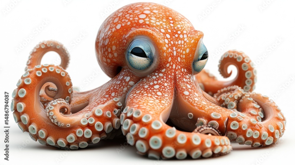 Fototapeta premium Orange and white spotted octopus displayed against a white background.