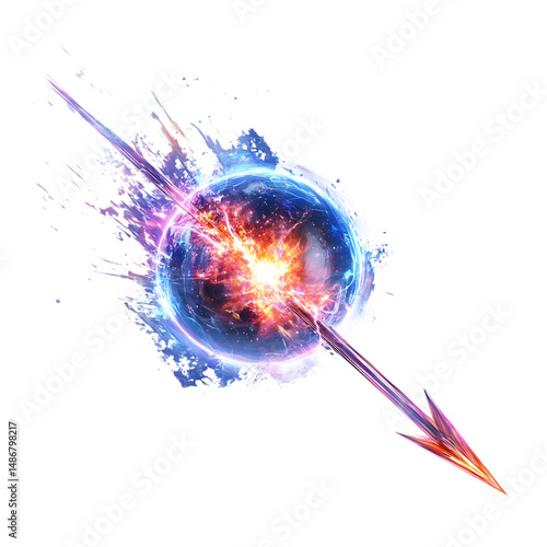 A Glowing Plasma Ball Arrow with Supernova Remnants Isolated on Transparent Background