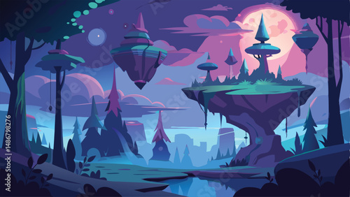 Enchanting Silhouette of a Magical Forest with Glowing Tree