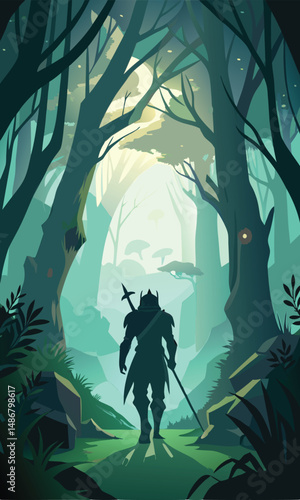 Silhouette of a Determined Knight on a Solitary Quest