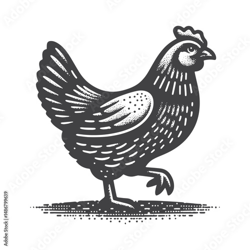 Vintage Hand-Drawn Chicken Illustration – Farmyard Bird Engraved Style Vector for T-Shirts, Posters, Stickers, and Rustic Themes Apparel