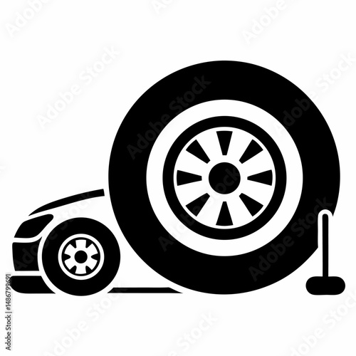 Car with wheel vector icon on white background.