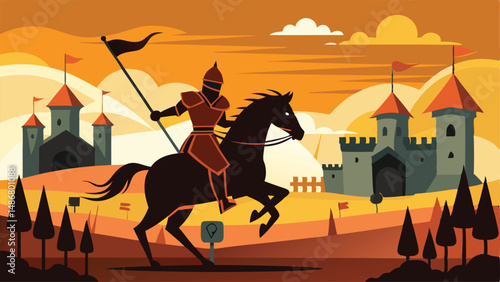 Epic Silhouette of Medieval Knights in a Jousting Tournament