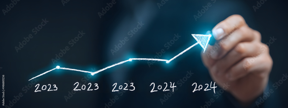 Fototapeta premium Growth trend analysis based on data from 2022 to 2023 showing increased performance metrics and future projections
