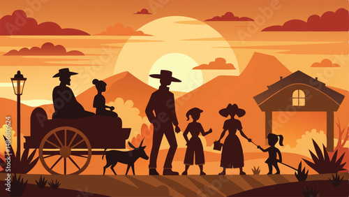 Pioneer Family Silhouette: Embarking on the Frontier