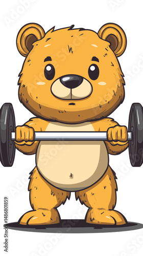 Modern minimalist illustration features a cartoon bear powerlifter holding a barbell in a flat style