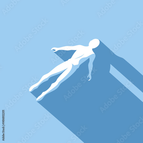 A fit man is shown doing exercises for warming up his body or for spinal exercises, represented by an icon with a long shadow and a flat modern symbol