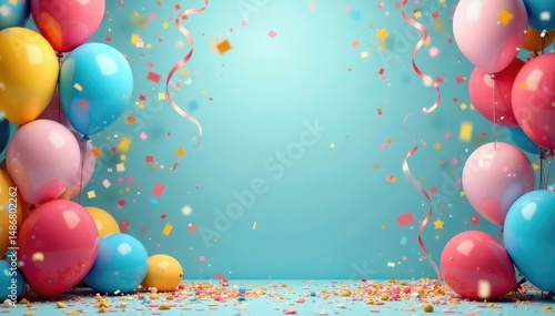Colorful balloons, streamers, and confetti create a festive party atmosphere , balloons, sparkle
