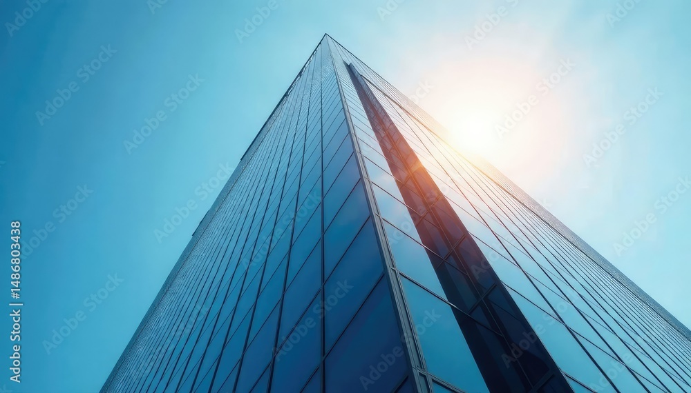 Modern glass skyscraper office building reflecting sunlight , steel, metropolis Modern glass skyscraper office building reflecting sunlight , steel, metropolis