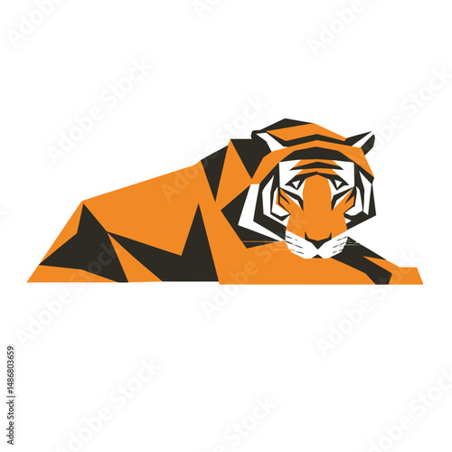 A contemporary illustration featuring a solitary Korean tiger practicing beginner's yoga, specifically the restorative Cow pose, also known as Bitilasana, a calming exercise in a fitness class